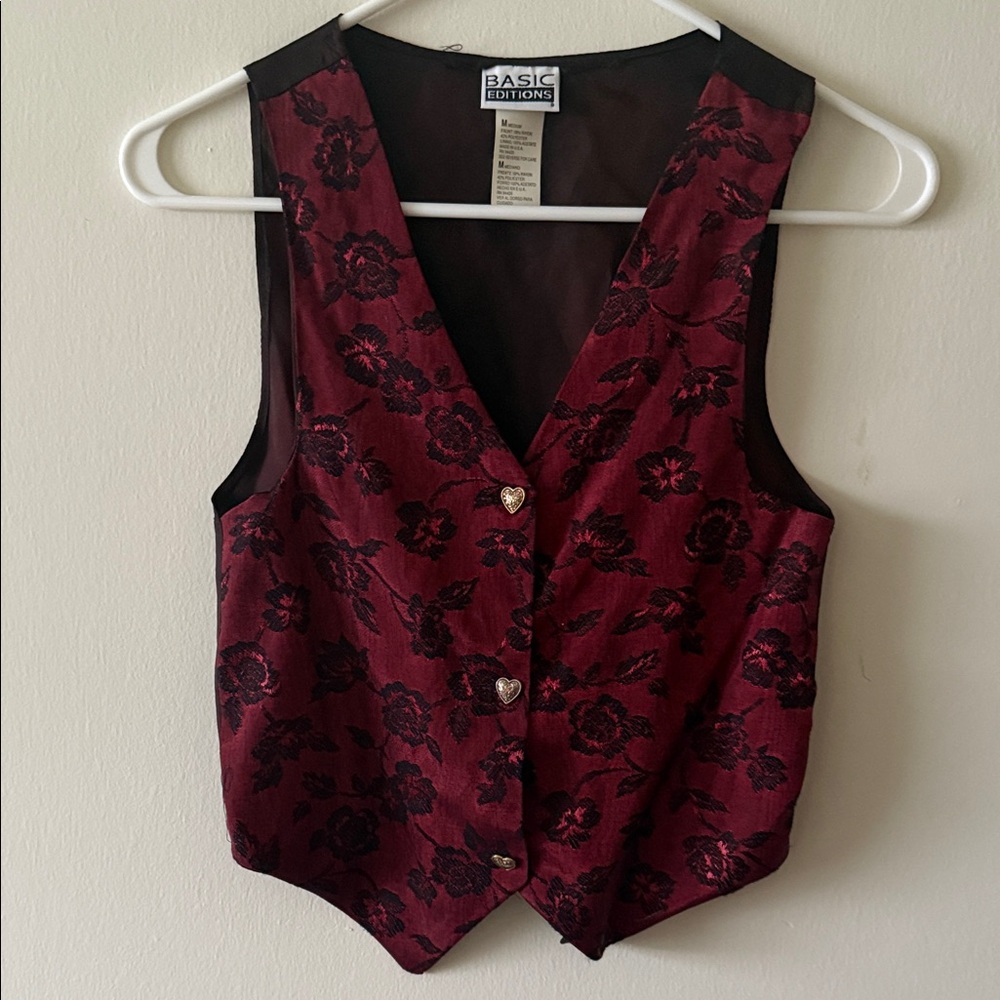 VTG Basic Editions Women's Burgundy Floral Vest
